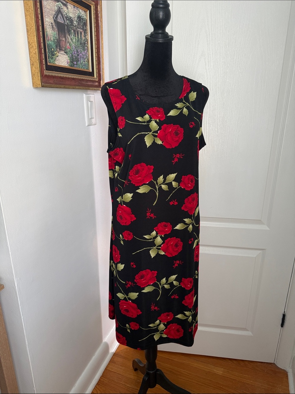 Buy 2 for 30$ 💗 Jessica Black Midi Dress with Red Rose Print